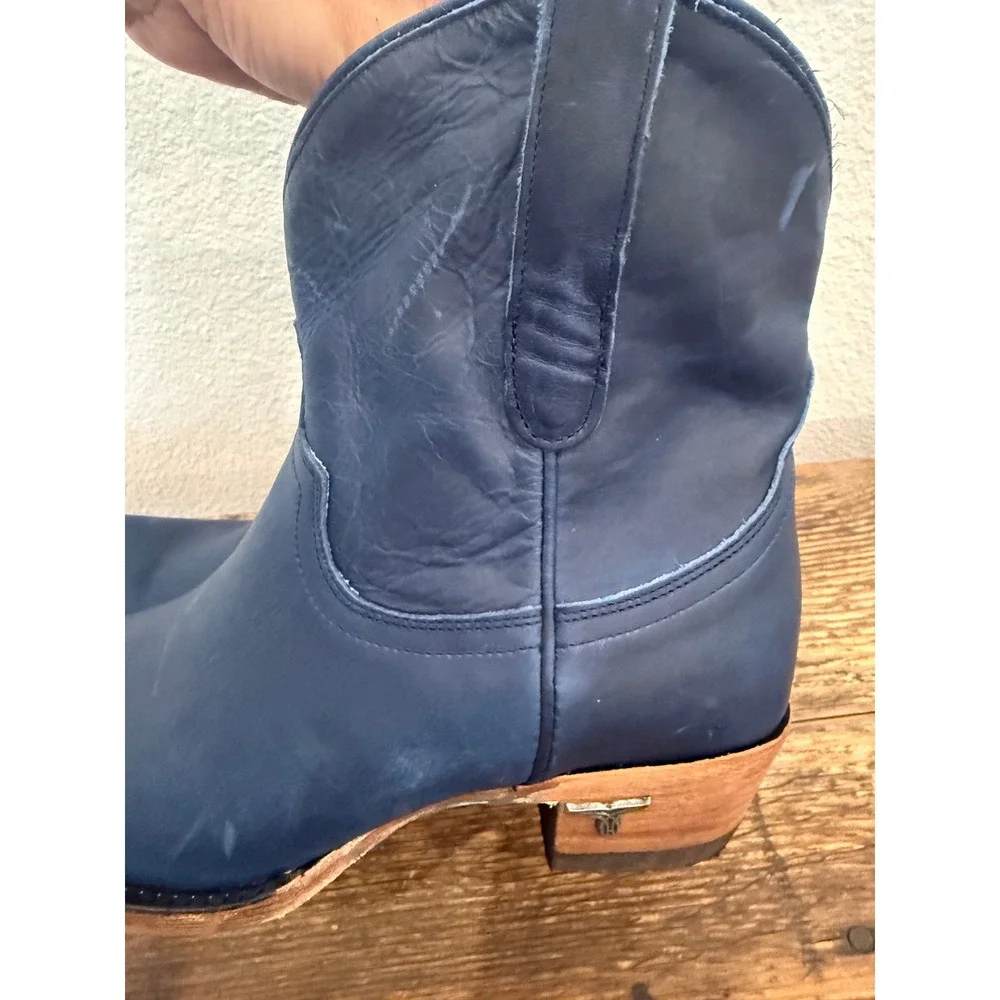Women’s Navy Leather Western Ankle Boots